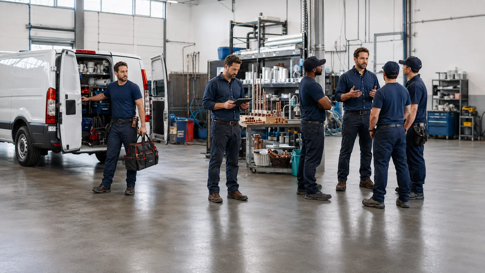 A service professional progressing from plumbing technician to manager and team coach